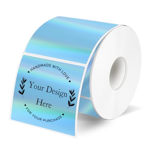 2" x 2" Square Thermal Labels Stickers, Holographic Thermal Stickers Labels, Waterproof Glitter Direct Thermals Label for Small Business, DIY Design- Holographic Blue - color: Holographic Blue, size: 2 X 2