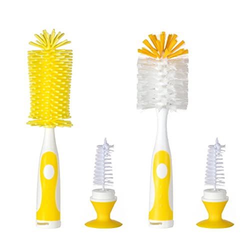 Chemimoso Multifunctional Cleaning Brush, Baby Bottle Brush, Bottle Brush Cleaner, Rotate The Suction Cup to Obtain The Small Bristle Brushes, Set Z, Yellow, Silicone and Nylon Brush - color: Yellow 1