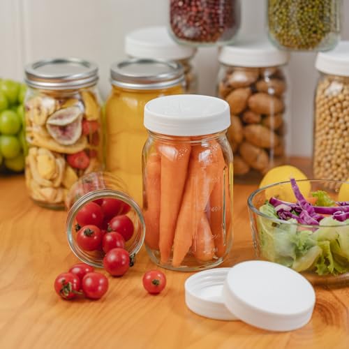 Yodecy 4 Pcs 32 oz Clear Wide Mouth Mason Jars with Airtight Lids and White Plastic Lids, Canning Jars for Overnight Oats, Food Storage and More - color: clear