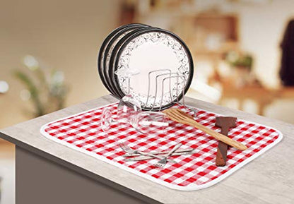 Ramanta Home Buffalo Plaid Check Dish Drying Mat Set of 2 Red - 16x18 Inches, Cotton Top Cover Quick Absorbent Dish-Drying Mats For Sink, Dishwasher | Foldable Kitchen Countertop Protector Dishes Pad - color: Red/White