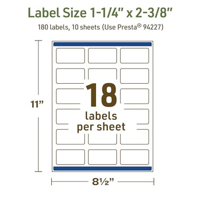 Avery Dissolvable Rectangle Labels, Sure Feed Technology, 1-1/4" x 2-3/8", Matte White, Print-to-The-Edge, Laser/Inkjet Printable, 180 Labels Total - style: 180 labels