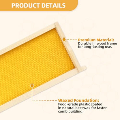 Medium Beehive Frames and Wax Foundations,10 Pack Honey Bee Frames with Wooden Bee Hive Frames and 100% Beeswax Coated Foundations, 6-1/4-Inch (Yellow) - size: 10 Pack Medium Frames-Yellow