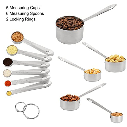 Measuring Cups and Spoons Set, 18/8 Stainless Steel Measuring Cups and Spoons Set, 5 Metal Measuring cup & 6 Baking Measuring Spoon, Imperial & Metric Measure Cup and Spoon Set 11 - color: Siliver, size: B: 5cups+6spoons