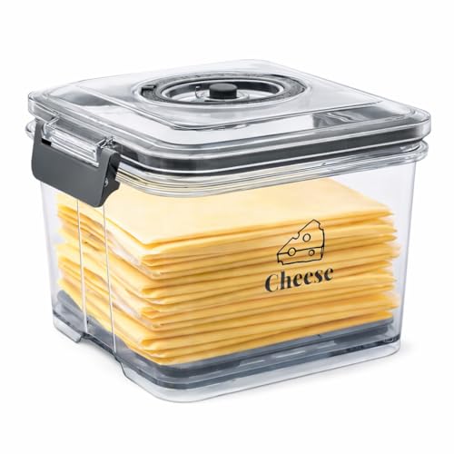 Cheese Container for Refrigerator,Cheese Keeper with Draining Basket and Time Recording,Cream Block Shredded Cheeses Storage Box,Sliced,Grated,Cheddar Cheeses Box For Fridge,kitchen Organizer