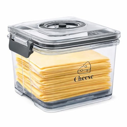 Cheese Container for Refrigerator,Cheese Keeper with Draining Basket and Time Recording,Cream Block Shredded Cheeses Storage Box,Sliced,Grated,Cheddar Cheeses Box For Fridge,kitchen Organizer