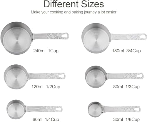 Measuring Cups and Spoons Set 14, Metric & US 18/8 Stainless Steel Measuring Cups and Spoons Set, Dry & Liquid Metal 6 Measure Cups & 7 Measure Spoons w/Leveler for Kitchen & Baking - color: Siliver