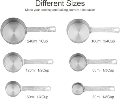 Measuring Cups and Spoons Set 14, Metric & US 18/8 Stainless Steel Measuring Cups and Spoons Set, Dry & Liquid Metal 6 Measure Cups & 7 Measure Spoons w/Leveler for Kitchen & Baking - color: Siliver