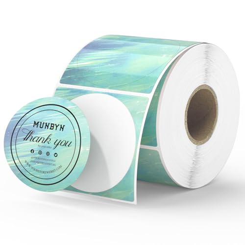 MUNBYN 2 Inch Round Green Thermal Labels, Self-Adhesive Stickers for Baking, Candle, and Food, Compatible with Thermal Printers, 500 Labels/1 Roll - color: Green, size: 2"