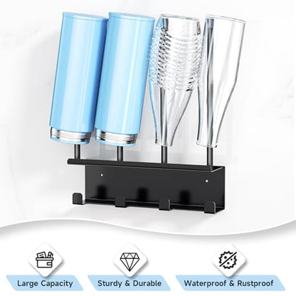 Wall Mounted Water Bottle Drying Rack with Lid & Straw Organizer, Metal Tumbler and Cup Dryer Stand, Space-Saving Drying and Storage Rack for Tumbler, Bottles, Baby Bottle & Glass (Black)