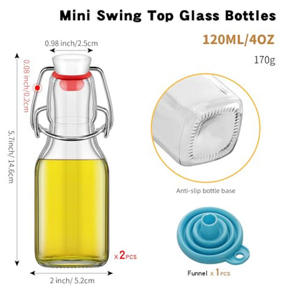 2Pcs 4 oz Swing Top Glass Bottles,Flip Top Glass bottles with airtight Caps for Home Brewing Beer,Kombucha,2nd Fermentation,Kefir,Beverages,Soda,Oils,Vinegar,Limoncello,Vanilla extract (2PC) - size: 2PC