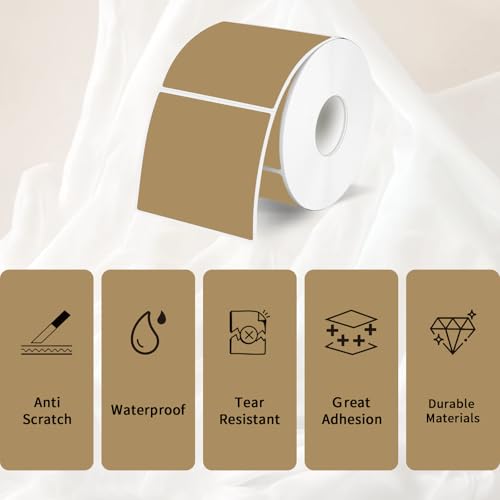 Square Thermal Labels Stickers 3"x3", Brown Square Direct Thermal Labels Stickers, Perforation Line Design- 300 Sheets - color: Brown, size: Square 2'' X 2''