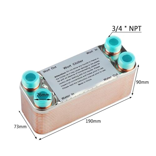 Heat Exchanger,30 Plates Wort Chiller Stainless Plates Brewing Chiller with 3/4 NPT Garden Hose Thread Heat Exchanger Wort Chiller