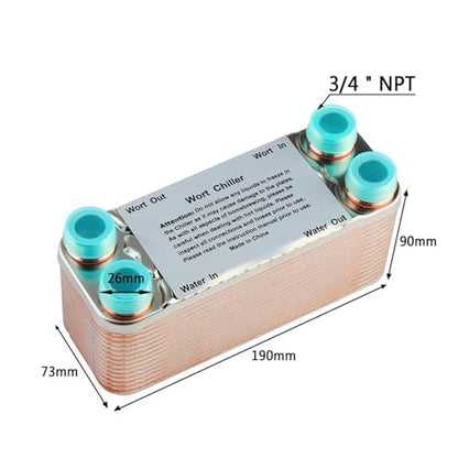 Heat Exchanger,30 Plates Wort Chiller Stainless Plates Brewing Chiller with 3/4 NPT Garden Hose Thread Heat Exchanger Wort Chiller