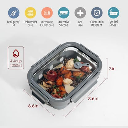 GENICOOK Glass Meal Prep Containers 5-Pack With Glass Lids & Steam Vent, 35 Oz / 4.4 Cups Leakproof Airtight Food Storage Containers, Borosilicate Glass, Microwave And Dishwasher Safe, Bpa-Free - color: Grand Five-Color