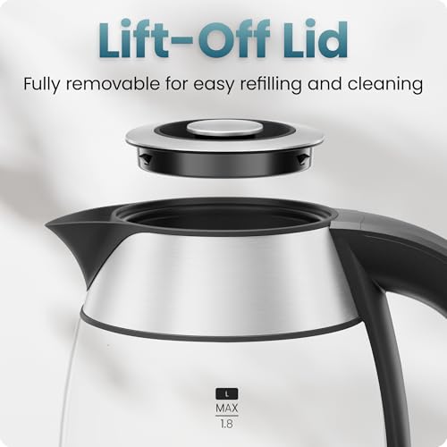 Chefman Electric Kettle 1500W, 1.8L Hot Water Boiler, Removable Lid for Easy Cleaning, LED Indicators, Auto Shutoff & Boil-Dry Protection, Borosilicate Glass Electric Tea Kettle – Stainless Steel - color: Stainless Steel