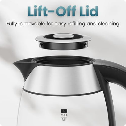 Chefman Electric Kettle 1500W, 1.8L Hot Water Boiler, Removable Lid for Easy Cleaning, LED Indicators, Auto Shutoff & Boil-Dry Protection, Borosilicate Glass Electric Tea Kettle – Stainless Steel - color: Stainless Steel