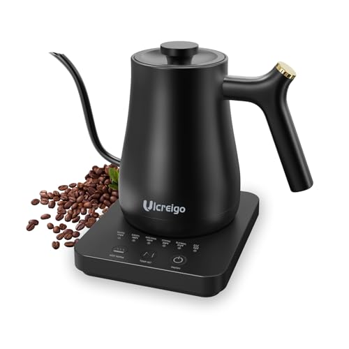 Gooseneck Electric Kettle,Ulcreigo Electric Kettle Temperature Control Tea Kettles for Boiling Water with 5 Variable Presets,Hot Water Boiler Heater for Coffee,304 Stainless Steel Black Color - color: Black 0.8L