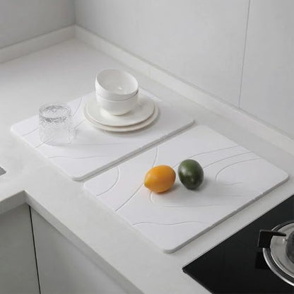 2 Pack Stone Drying Mat for Kitchen Counter,(White, 16''x12'') | Quick Dish Drying Stone Mat Kitchen,Stone Dish Drying Mat,Quick-Dry Absorbent Bath & Countertop Stone Dishes Mats - color: White