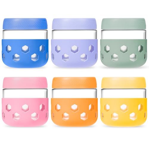 Gemice 6-Pack 10oz Glass Mason Jars with Silicone Sleeves, Airtight BPA-Free Overnight Oats Containers with Lids, Dishwasher Safe Leak-Proof Meal Prep Jars for Chia Pudding, Yogurt, Snacks - color: Pastel Cream, size: 10oz, 6-Pack