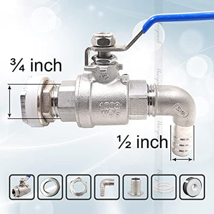 Beer Brewing Equipment Stainless Steel Spigot Kit, 304 Bulkhead Fitting with Ball Valve, 1/2 in Elbow Barb for Brew Kettle Mash Tun Home Brewing Supplies - size: 3/4" thread-1/2" barb, 2nd generation