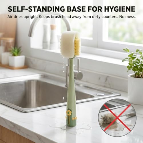 5 in 1 Bottle Lid Gap Cleaning Brush Set, Multifunctional Cup Cleaner for Baby Bottles, Drinking Cups & Straws, Modular & Detachable Design with Long Handle, Easy Rinsing (Green) - color: Green