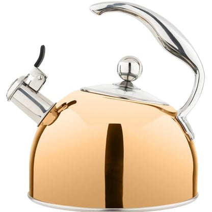 Viking 3-Ply Stainless Steel Tea Kettle, 2.6 Quart Stovetop Hot Water Pot with Tempered Glass Lid, Ergonomic Handle, Induction Ready, Rose Gold - color: Rose Gold