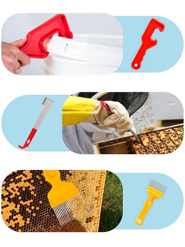 15PCS Honey Extractor Kit, 2 Pack 5 Gallon Honey Bucket with Gate | 58-90% Refractometer, Honey Strainer, Beekeeping Harvesting Equipment With Hive Tool, Frame Gripper, Uncapping Knife & Gloves - size: 2 Buckets