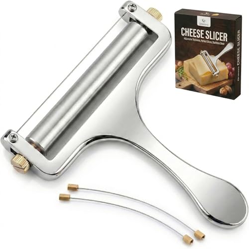 Wire Cheese Slicer for Block Cheese, with 2 Extra Wires, Adjustable Hand-Held Cheese Cutter for Mozzarella, Cheddar, Gruyere (Silver) - color: Silver with 2 Extra Wires