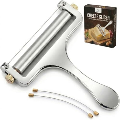 Wire Cheese Slicer for Block Cheese, with 2 Extra Wires, Adjustable Hand-Held Cheese Cutter for Mozzarella, Cheddar, Gruyere (Silver) - color: Silver with 2 Extra Wires