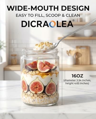 16oz 4Pack Glass Overnight Oats Jars Containers with Airtight Leakproof Lids, Reusable Mason Jars for Meal Prep, Yogurt Parfaits, Smoothies, Salads & Healthy Breakfasts (16 OZ-4-1) - color: 16oz-4-1