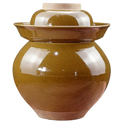 ZHOUXIAO Traditional Chinese Ceramic Fermentation Crock Jar Pickling Jar with Water Seal Airlock Lid,Large Thickened Ceramic Pickle Jar Kimchi Pot Storage Containers 4KG