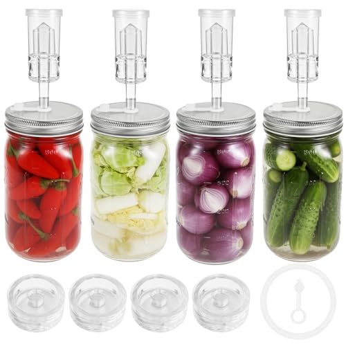 Fermentation Kit for Wide Mouth Jar, Pickling and Sauerkraut Kit with Glass Fermentation Weights Fermenting Lids Airlocks Silicone Gaskets for Pickles (Jar not included)