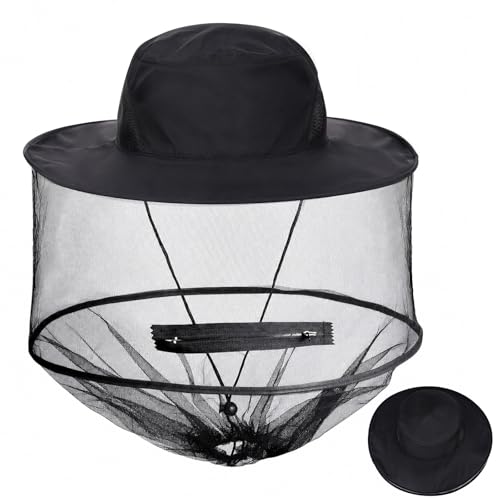 Sucrain Mosquito Head Net Hat Sun Hat Garden Bug Hat with Hidden Net Mesh for Outdoor Gardening Beekeeping - color: Black