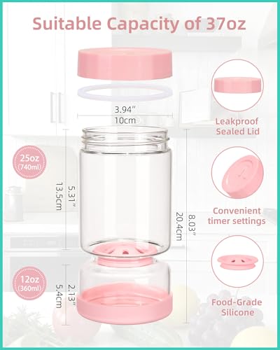 ZENS Pickle Jar with Strainer Flip, 37 oz Hourglass Pickle Juice Separator Container, Airtight Leakproof Lid, Dual Wet-Dry Design, Time Tracker Lid – 2 Pack Olive & Kimchi Jars - color: 01-Pink&Blue, size: 37oz 2pcs