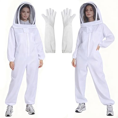 LONGADS Professional Bee Suit for Men and Women, Full Body Beekeeping Suit with Gloves & Protective Round Veil, Size M (Fits 57-61 Inches / 4'9"-5'1") for Apiary & Backyard - size: M for 4'11"-5'3"