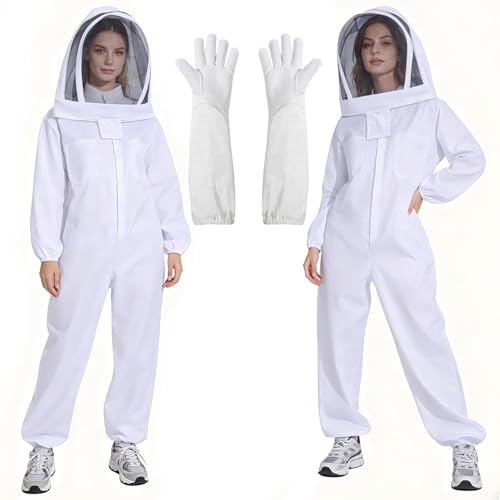 LONGADS Professional Bee Suit for Men and Women, Full Body Beekeeping Suit with Gloves & Protective Round Veil, Size M (Fits 57-61 Inches / 4'9"-5'1") for Apiary & Backyard - size: M for 4'11"-5'3"
