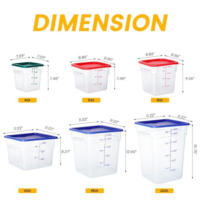 BIEAMA 4 Pack Food Storage Containers, 18 Quart with Lids, Square Commercial Containers with Scale, NSF, Polycarbonate, Clear - color: 18Qt-4 Pack(Blue Lids)