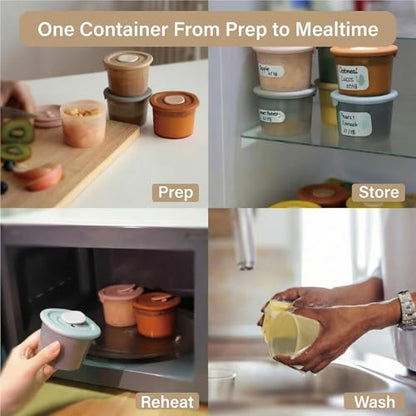 Moonkie Silicone Baby Food Containers | 8oz/4 oz Baby Food Storage Jars with Airtight Lids and A Snack Cup Lid | Freezer,Microwave and Dishwasher Safe, Reusable Baby Food Jars for Infant & Toddler - size: 6pack 4oz/4pack 8oz