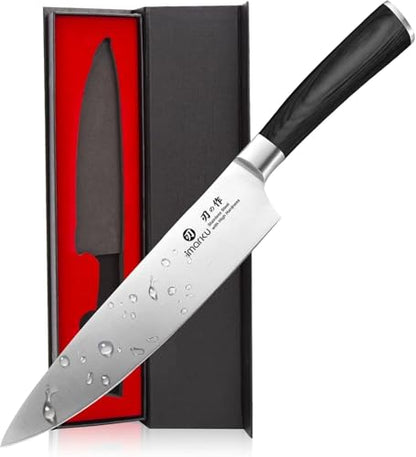 imarku Chef Knife - Pro Kitchen Knife 8 Inch Chef's Knives Japanese SUS440A Stainless Steel Sharp Paring Knife with Ergonomic Handle, Black Handle, Birthday and Thanksgiving Gifts - color: Deep Black