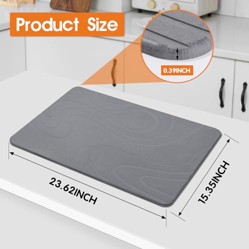 Snuggery Large Stone Drying Mat for Kitchen Counter - 24"x16" Dirt-Resistant Quick Drying Fast Absorbent Non-Slip Diatomite Mat, Natural Diatomaceous Earth Dish Drying Pad for Dish Rack(Dark Grey) - size: 24" x 16"