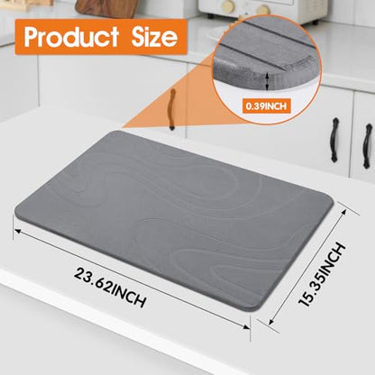 Snuggery Large Stone Drying Mat for Kitchen Counter - 24"x16" Dirt-Resistant Quick Drying Fast Absorbent Non-Slip Diatomite Mat, Natural Diatomaceous Earth Dish Drying Pad for Dish Rack(Dark Grey) - size: 24" x 16"