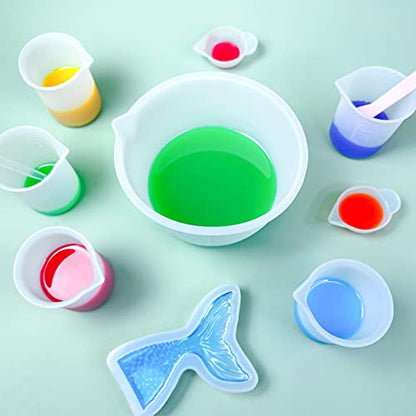 Silicone Measuring Cups for Resin Supplies - Kit with 600ml & 100ml Mixing Cups and Tools for Molds, Epoxy, Cooking, Casting Moulds, Jewelry Making - size: 600ML+100ML
