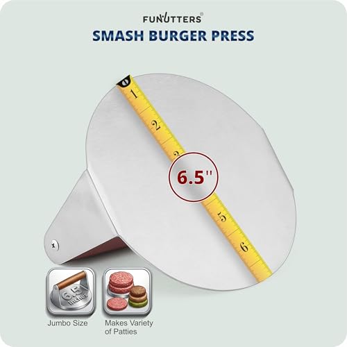 FUNUTTERS 6.5'' Smash Burger Press Patty Maker, Hamburger Smasher Tool, Heavy-Duty Stainless Steel, BBQ Grill and Flattop Griddle Accessory - Commercial Grade - size: 6.5'' with Beechwood Handle