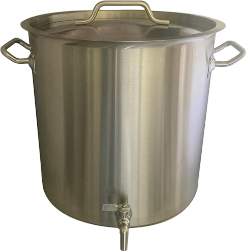 8.75 Gallons Stainless Steel Brewing Stock Pot with Spigot Spout + Lid Cover: Heavy-Duty 35 qt Kettle with Faucet Drain Valve Tap to Pour - style: 8.75 Gal Brewing Pot + Spout & Lid