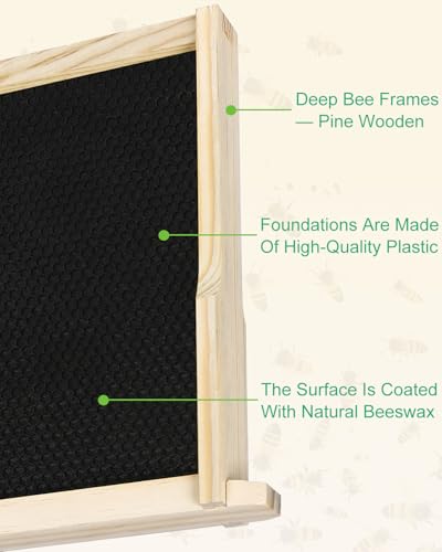 vensovo 10 Pack Bee Frames Deep - Bee Hive Frames and Wax Foundations Black Beehive Frams - color: Black
