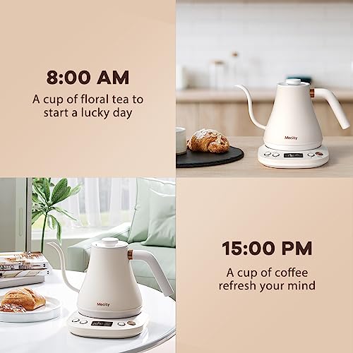 Mecity Electric Gooseneck Kettle With Keep Warm Function & LCD Display Automatic Shut Off Coffee Kettle Temperature Control Pour Over Kettle 1200 Watt, 0.8L, 120V, Off White - color: Milk White