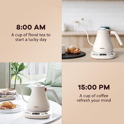 Mecity Electric Gooseneck Kettle With Keep Warm Function & LCD Display Automatic Shut Off Coffee Kettle Temperature Control Pour Over Kettle 1200 Watt, 0.8L, 120V, Off White - color: Milk White