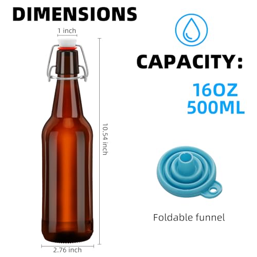 1Pc 16oz Amber Swing Top Brewing Bottles with Leak Proof Easy Caps, Glass Beer Bottle Flip Top Bottles For Kombucha, Kefir, Vanilla Extract, Beer (16oz Long Neck)