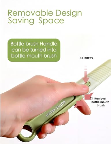 Baby Bottle Brush Set-Travel Bottle Cleaner Kit with Silicone Brush,Drying Rack,Nipple Brush,Straw Brush,Bottle Mouth Brush,Storage Box-6 in 1 Portable Bottle Washing Kit for Home and Travel