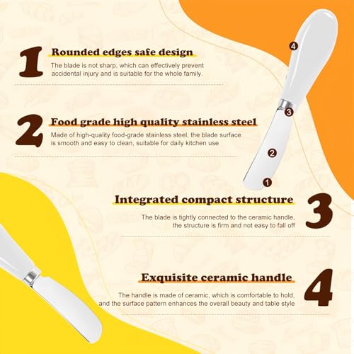 Butter Spreader Knife Set, 2-Pack Stainless Steel Cheese and Butter Knives with Ceramic Handle, Dishwasher Safe, for Soft & Hard Cheese, Jam, Cold Butter (white) - color: white